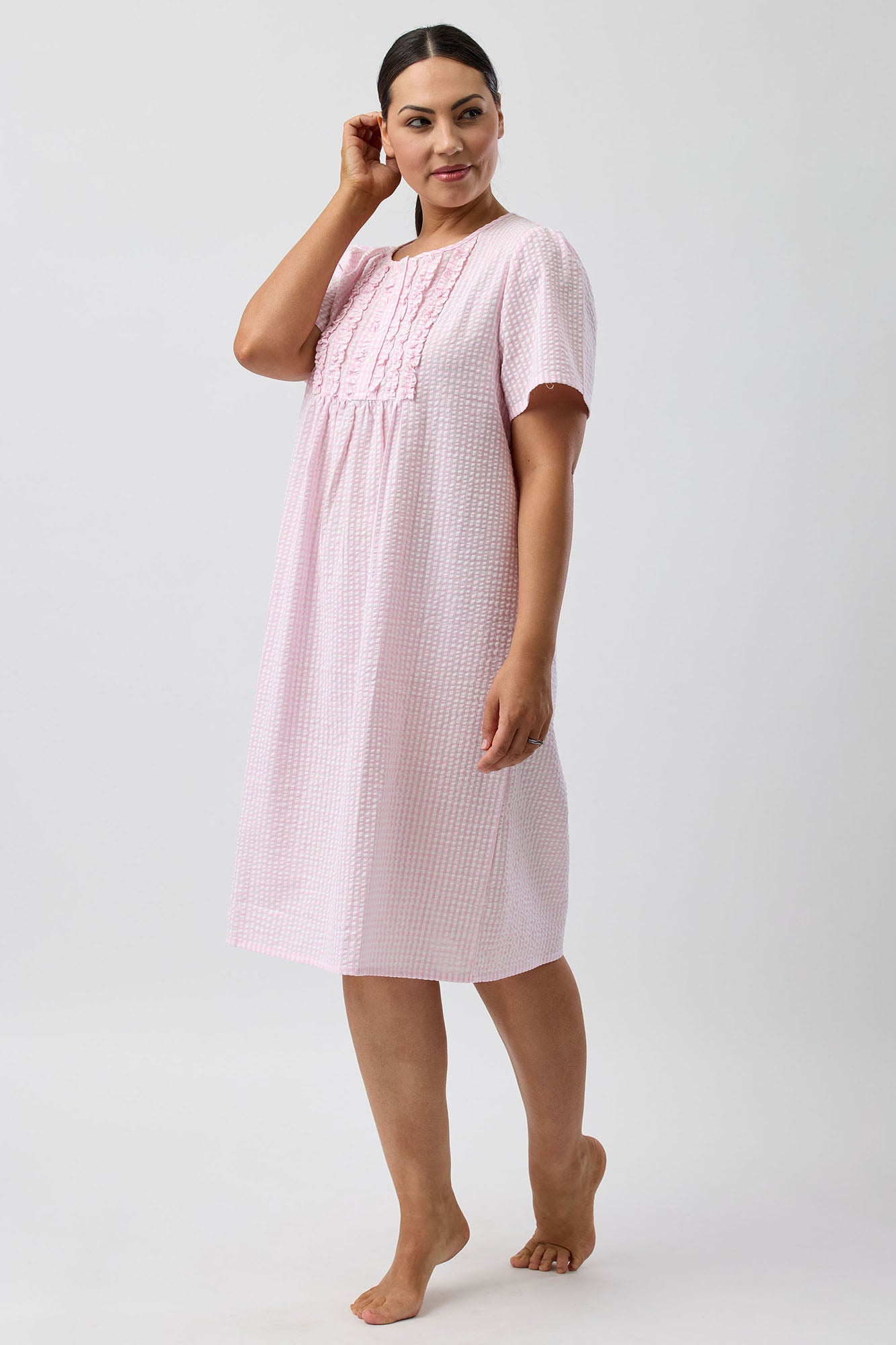 SEERSUCKER CHECK NIGHTIE PINK - SK707C5