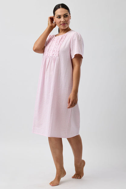SEERSUCKER CHECK NIGHTIE PINK - SK707C5