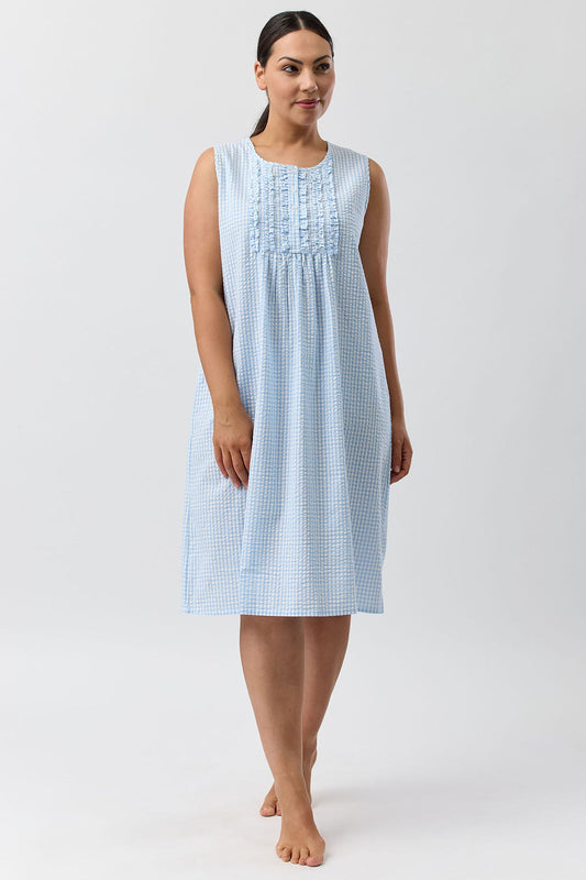 SEERSUCKER CHECK SLEEVELESS NIGHTIE BLUE - SK807C5