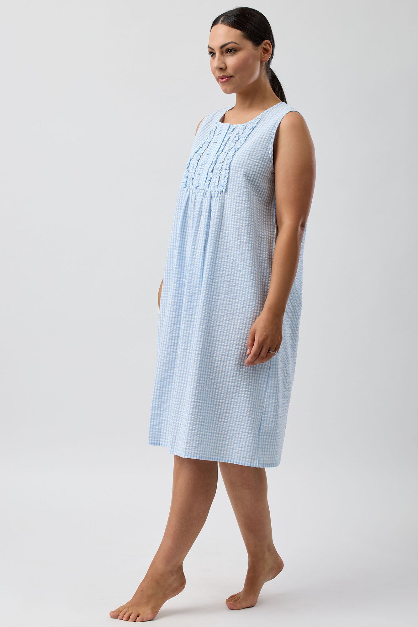 SEERSUCKER CHECK SLEEVELESS NIGHTIE BLUE - SK807C5
