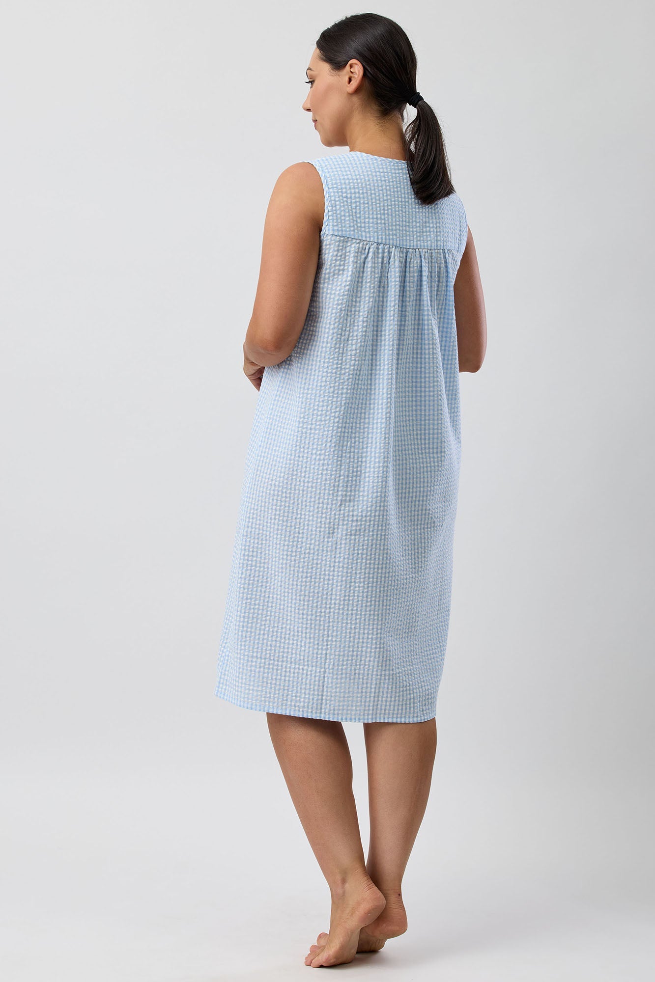 SEERSUCKER CHECK SLEEVELESS NIGHTIE BLUE - SK807C5
