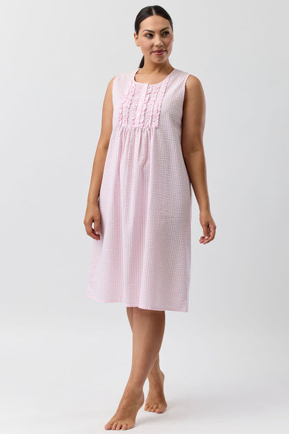 SEERSUCKER CHECK SLEEVELESS NIGHTIE PINK - SK807C5