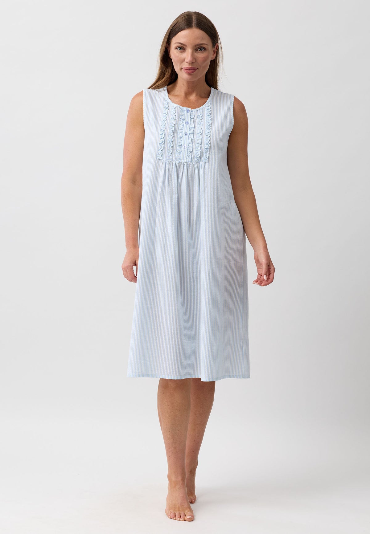 STRIPE SLEEVELESS NIGHTIE SAGE - SK807S6