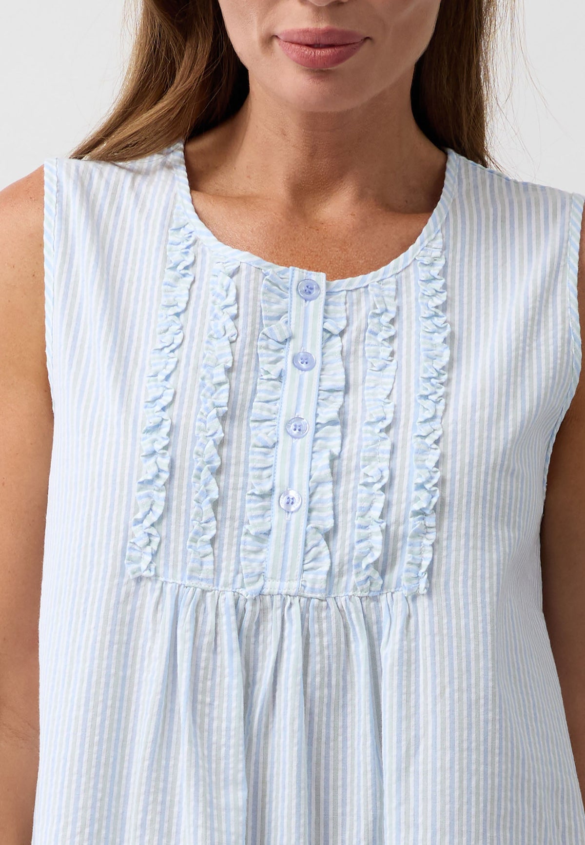 STRIPE SLEEVELESS NIGHTIE SAGE - SK807S6
