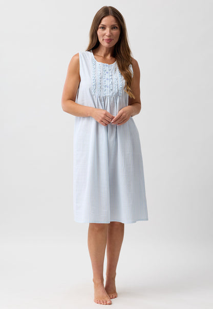 STRIPE SLEEVELESS NIGHTIE SAGE - SK807S6