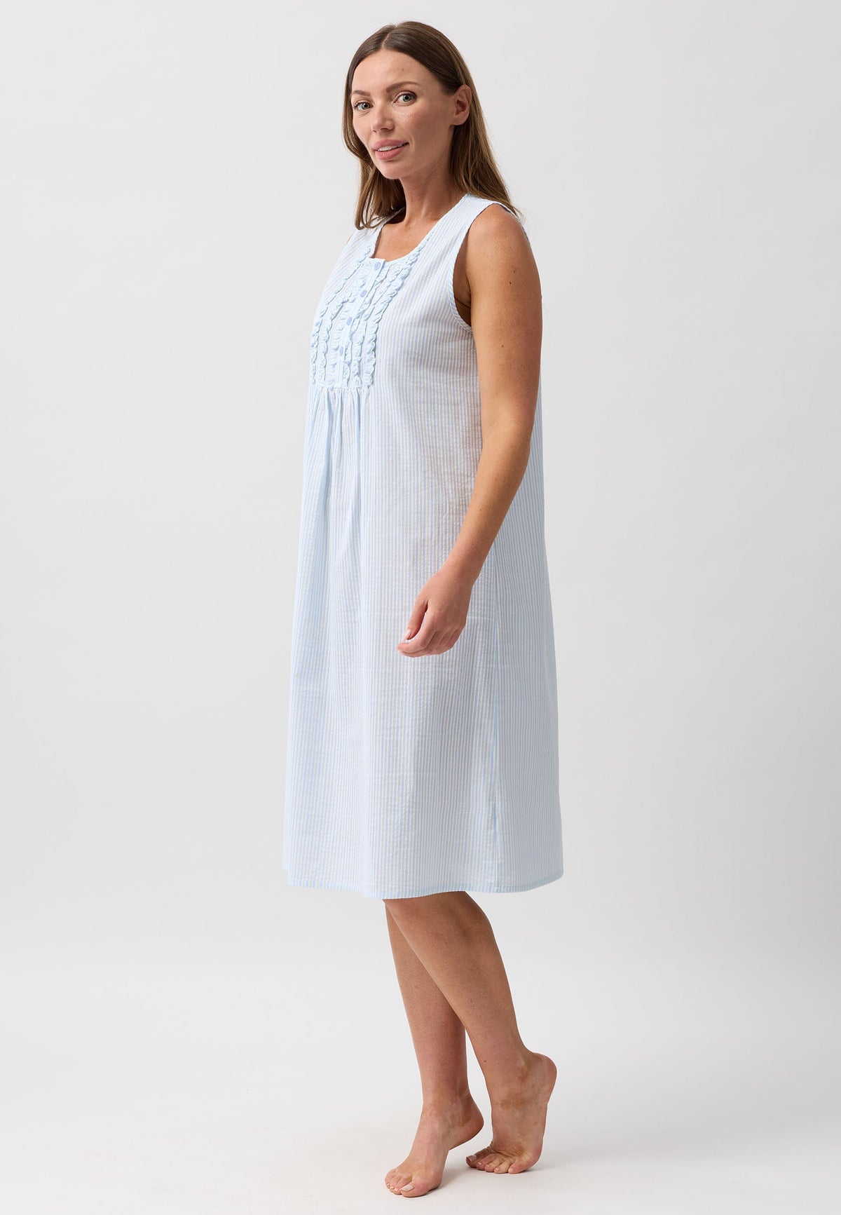 STRIPE SLEEVELESS NIGHTIE SAGE - SK807S6