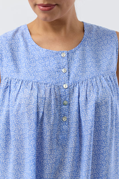FOLIAGE SLEEVELESS NIGHTIE BLUE - SK809F5