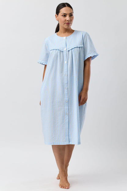 SEERSUCKER CHECK BRUNCH COAT BLUE - SK926C5