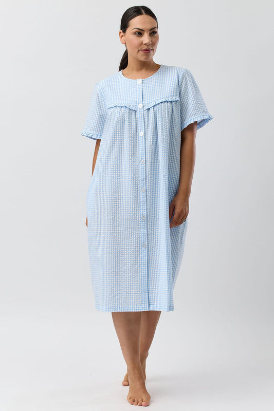 SEERSUCKER CHECK BRUNCH COAT BLUE - SK926C5