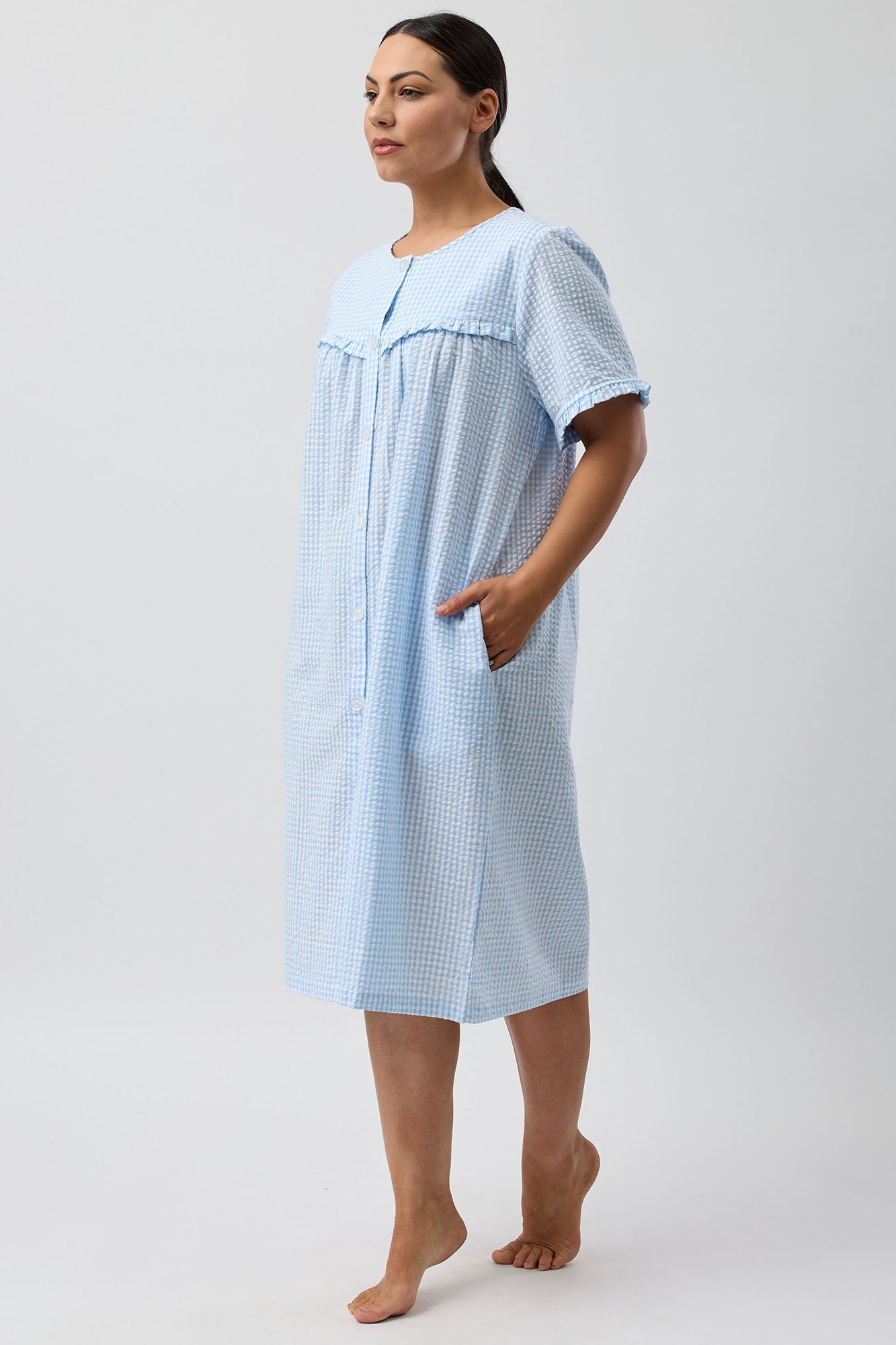 SEERSUCKER CHECK BRUNCH COAT BLUE - SK926C5