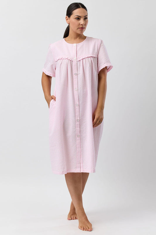 SEERSUCKER CHECK BRUNCH COAT PINK - SK926C5