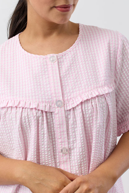 SEERSUCKER CHECK BRUNCH COAT PINK - SK926C5