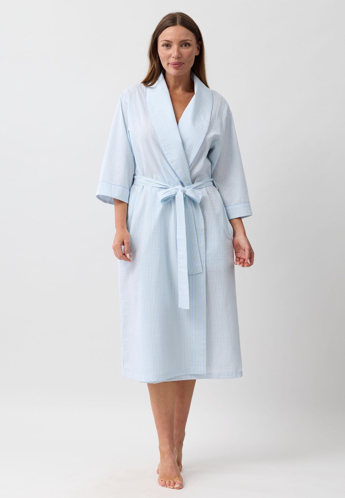 STRIPE WRAP ROBE SAGE - SK951S6