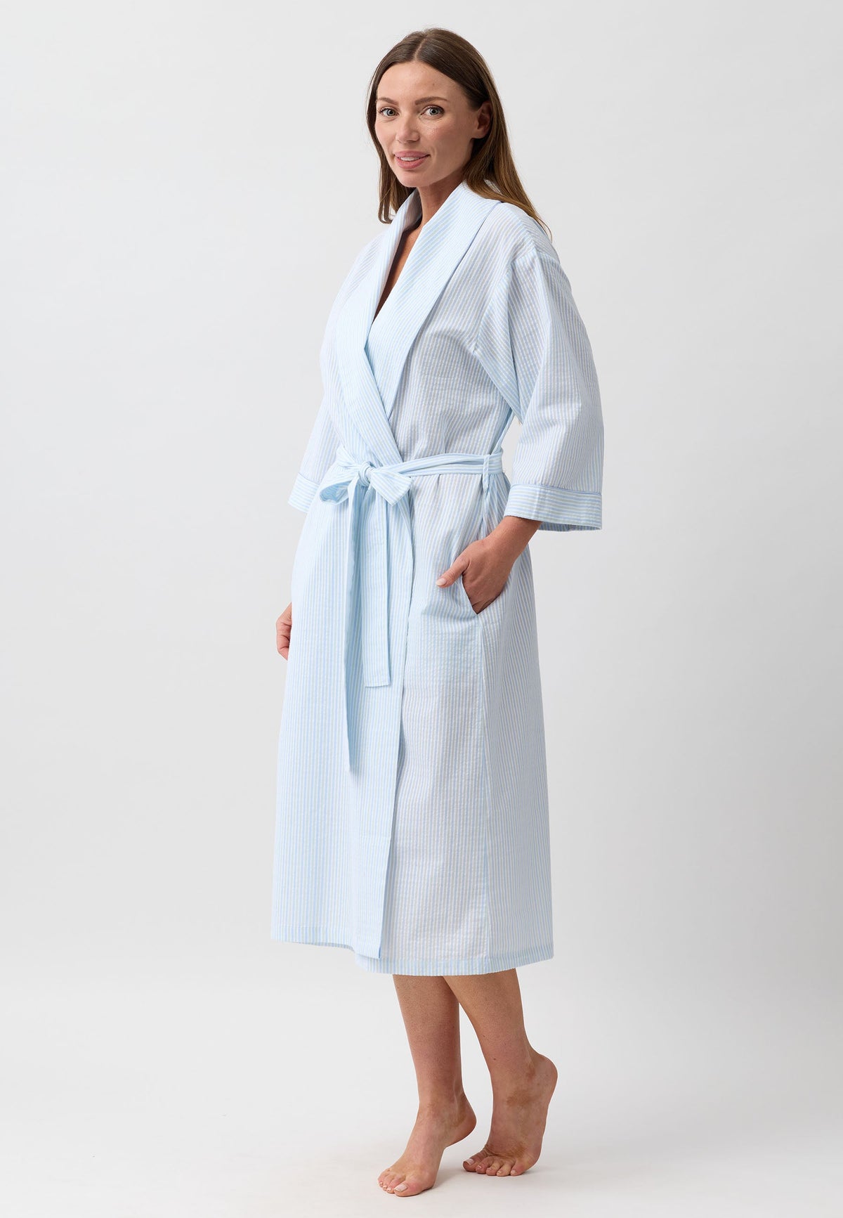 STRIPE WRAP ROBE SAGE - SK951S6