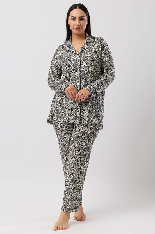 LEOPARD REVERE PJ SET BLACK - Y246L6