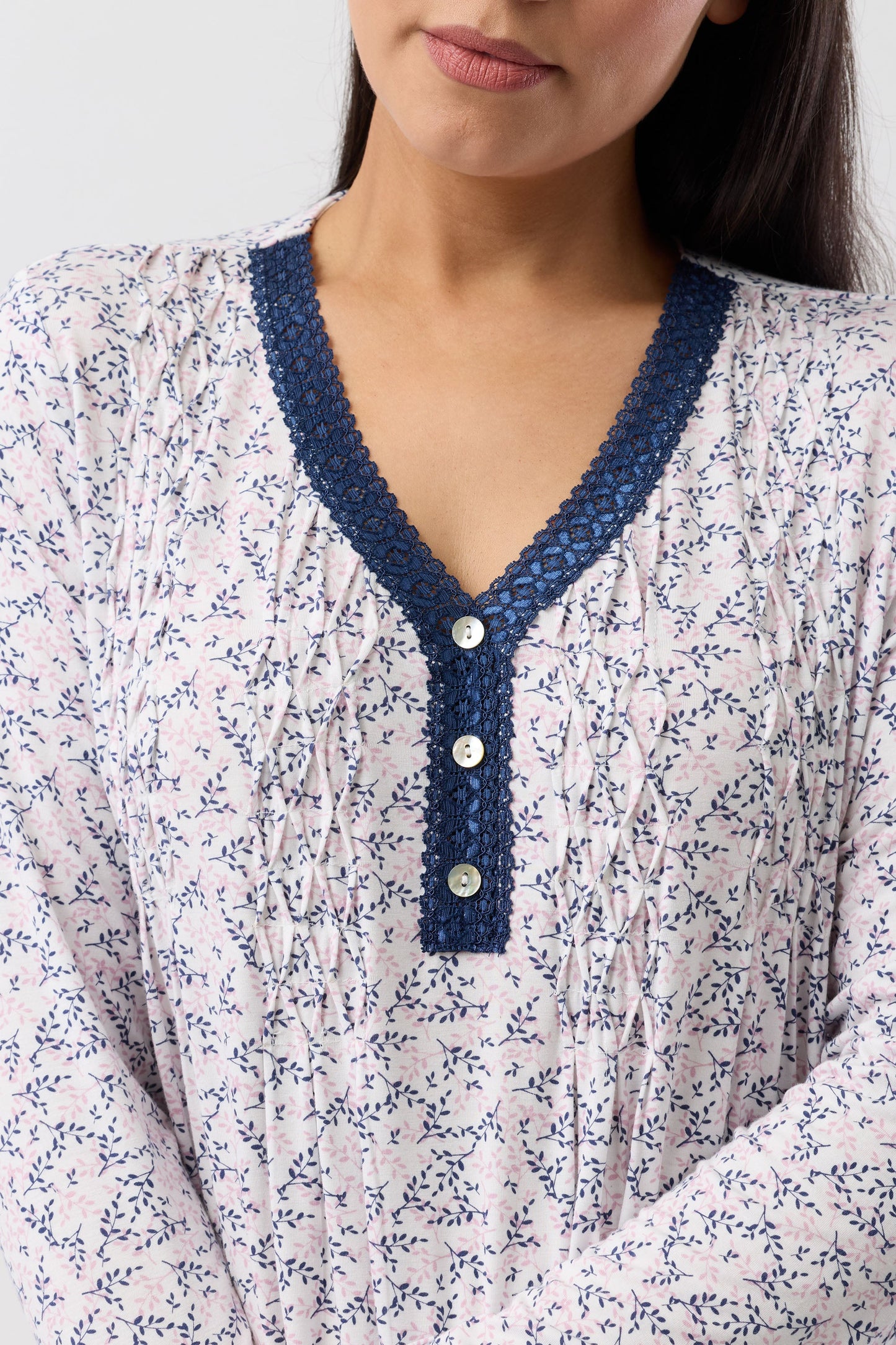 JARDIN SMOCKING NIGHTIE NAVY - Y329J6