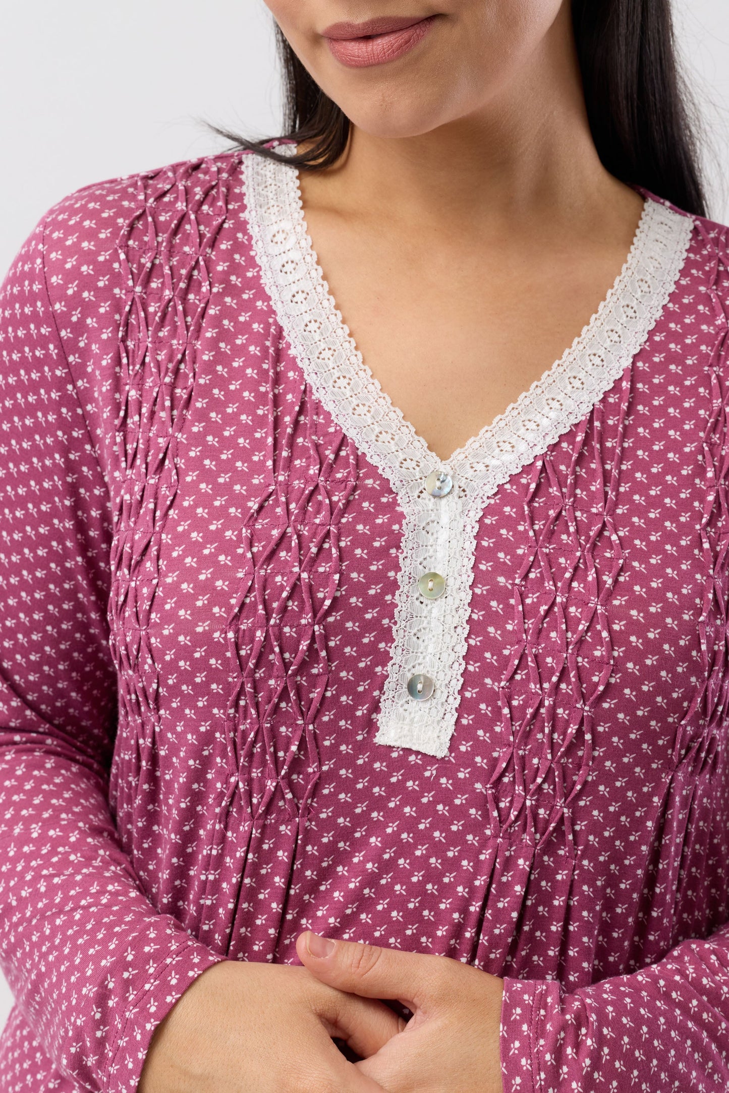 TULIP SMOCKING NIGHTIE BORDEAUX - Y329T6