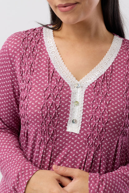 TULIP SMOCKING NIGHTIE BORDEAUX - Y329T6