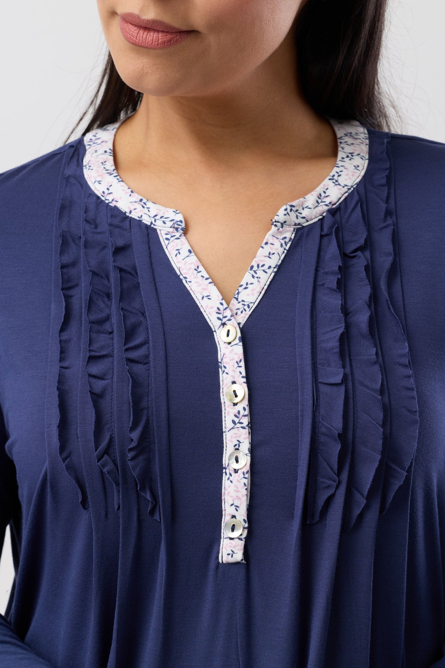 JARIN RUFFLE NIGHTIE NAVY - Y333J6