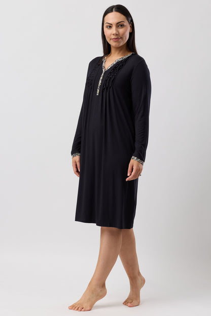 LEOPARD RUFFLE NIGHTIE BLACK - Y333L6