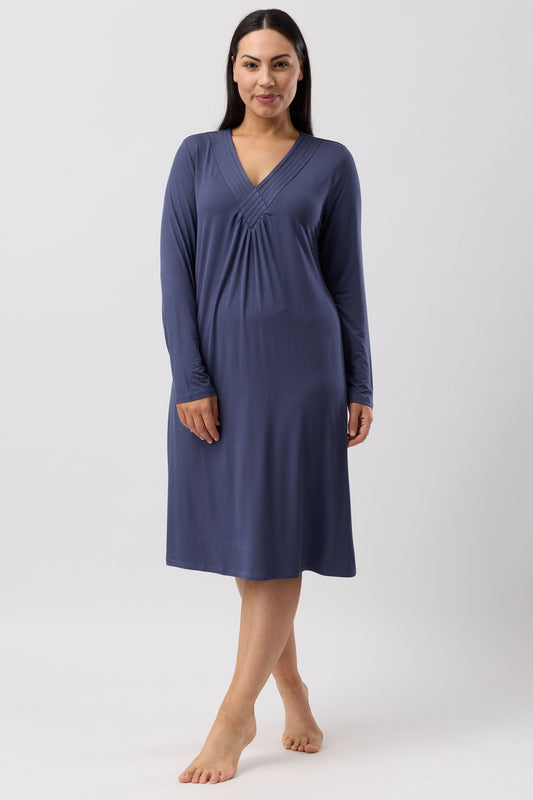 DIAMOND PLEAT NIGHTIE BLUESTONE - Y334DP