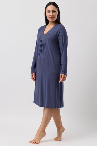 DIAMOND PLEAT NIGHTIE BLUESTONE - Y334DP