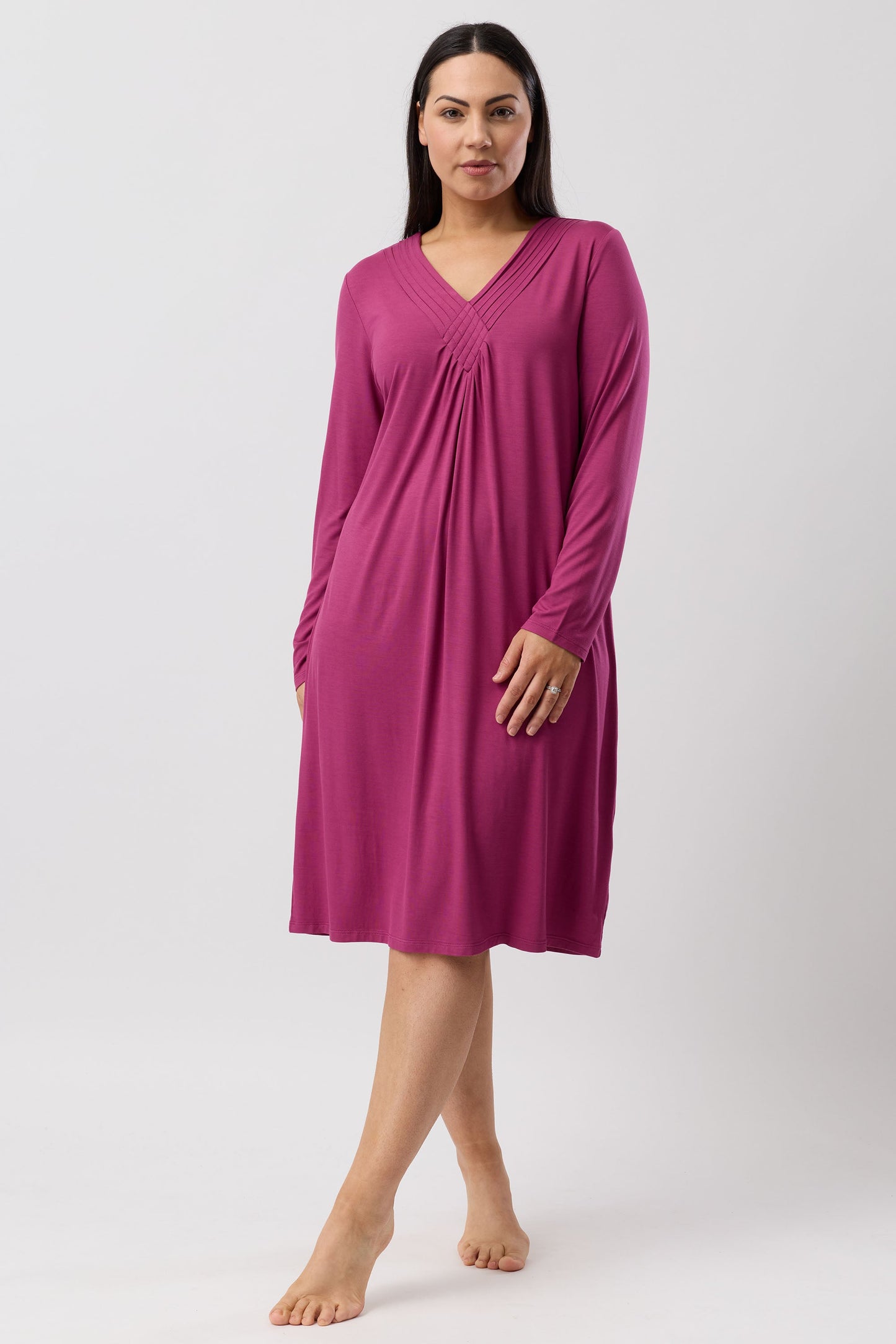 DIAMOND PLEAT NIGHTIE BORDEAUX - Y334DP