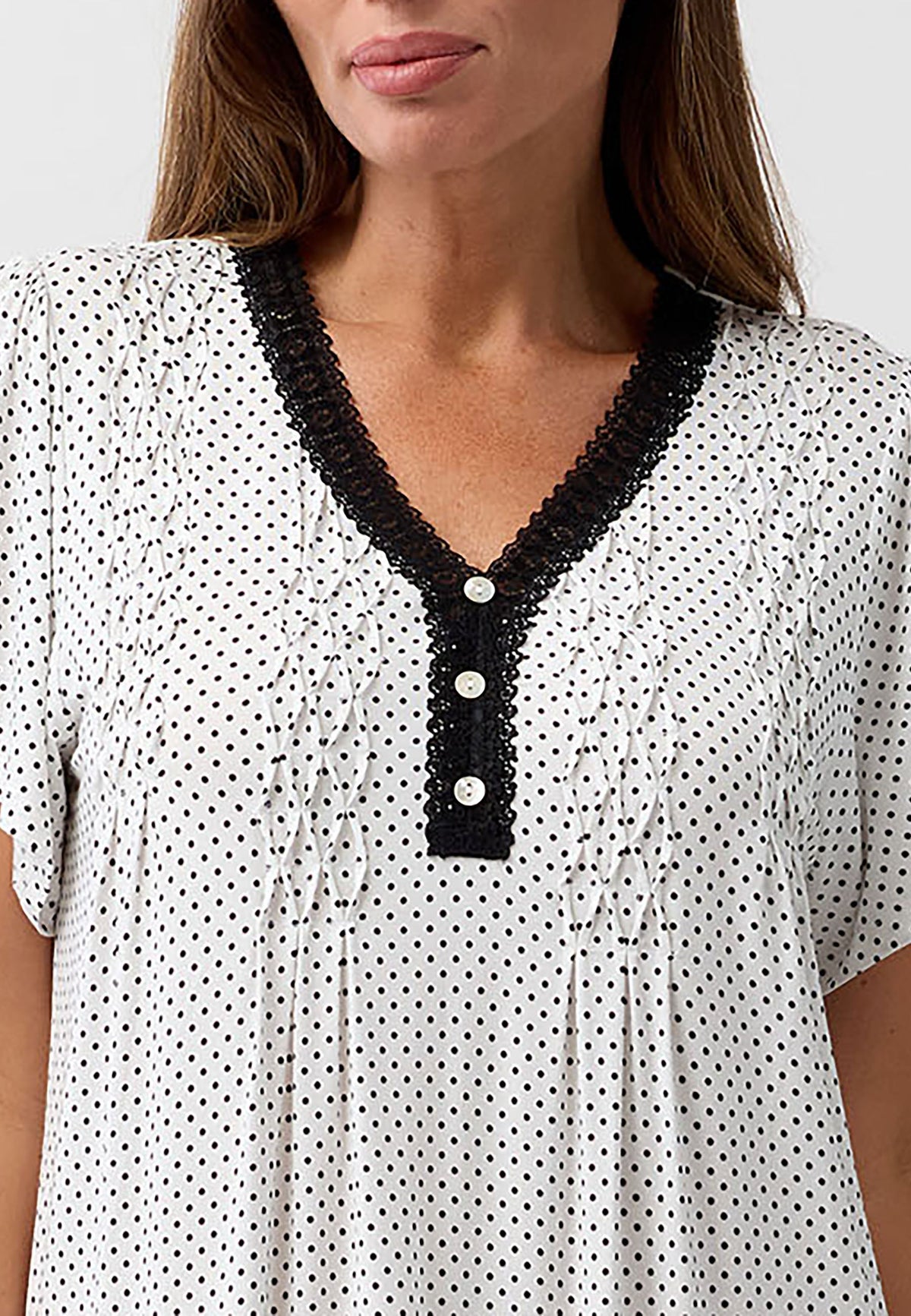 POLKADOT SMOCKING NIGHTIE BLACK - Y345P6