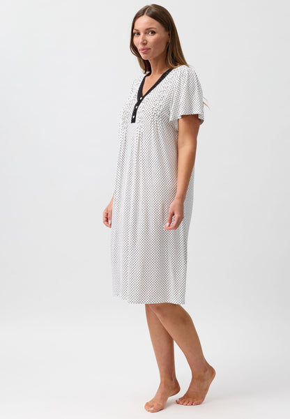 POLKADOT SMOCKING NIGHTIE BLACK - Y345P6
