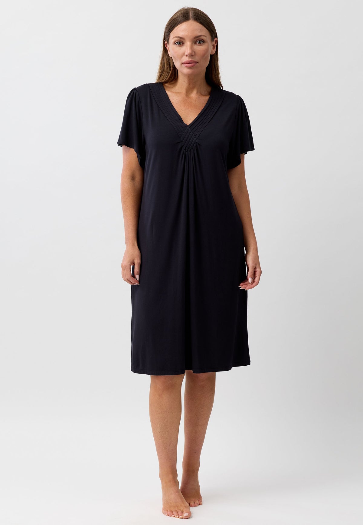 DIAMOND PLEAT NIGHTIE BLACK - Y346PL