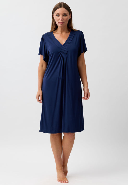 DIAMOND PLEAT NIGHTIE NAVY - Y346PL