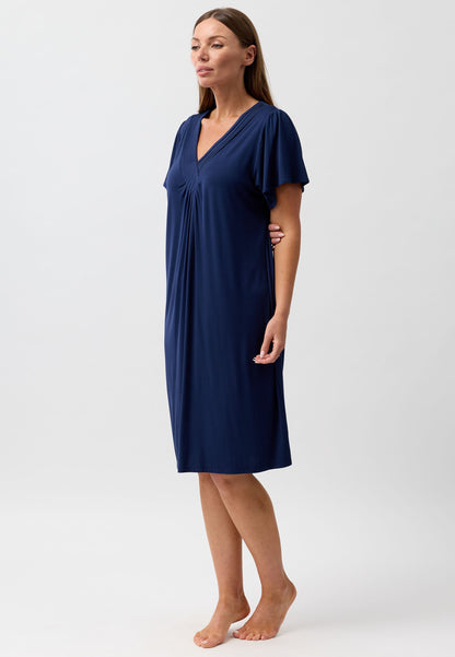 DIAMOND PLEAT NIGHTIE NAVY - Y346PL