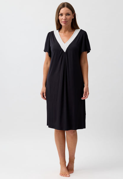 POLKADOT PLEAT NIGHTIE BLACK - Y346PP6