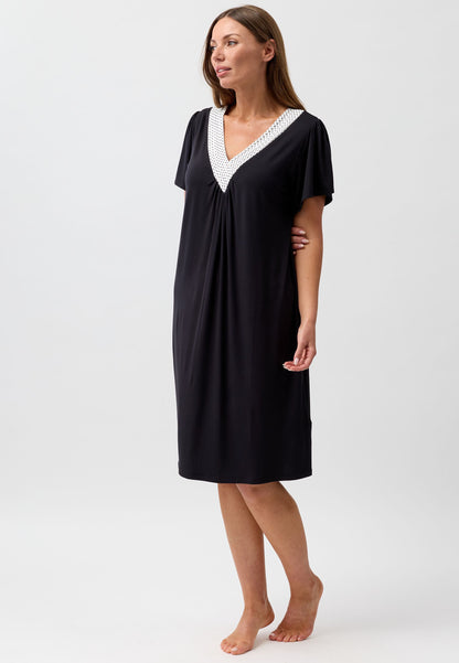 POLKADOT PLEAT NIGHTIE BLACK - Y346PP6