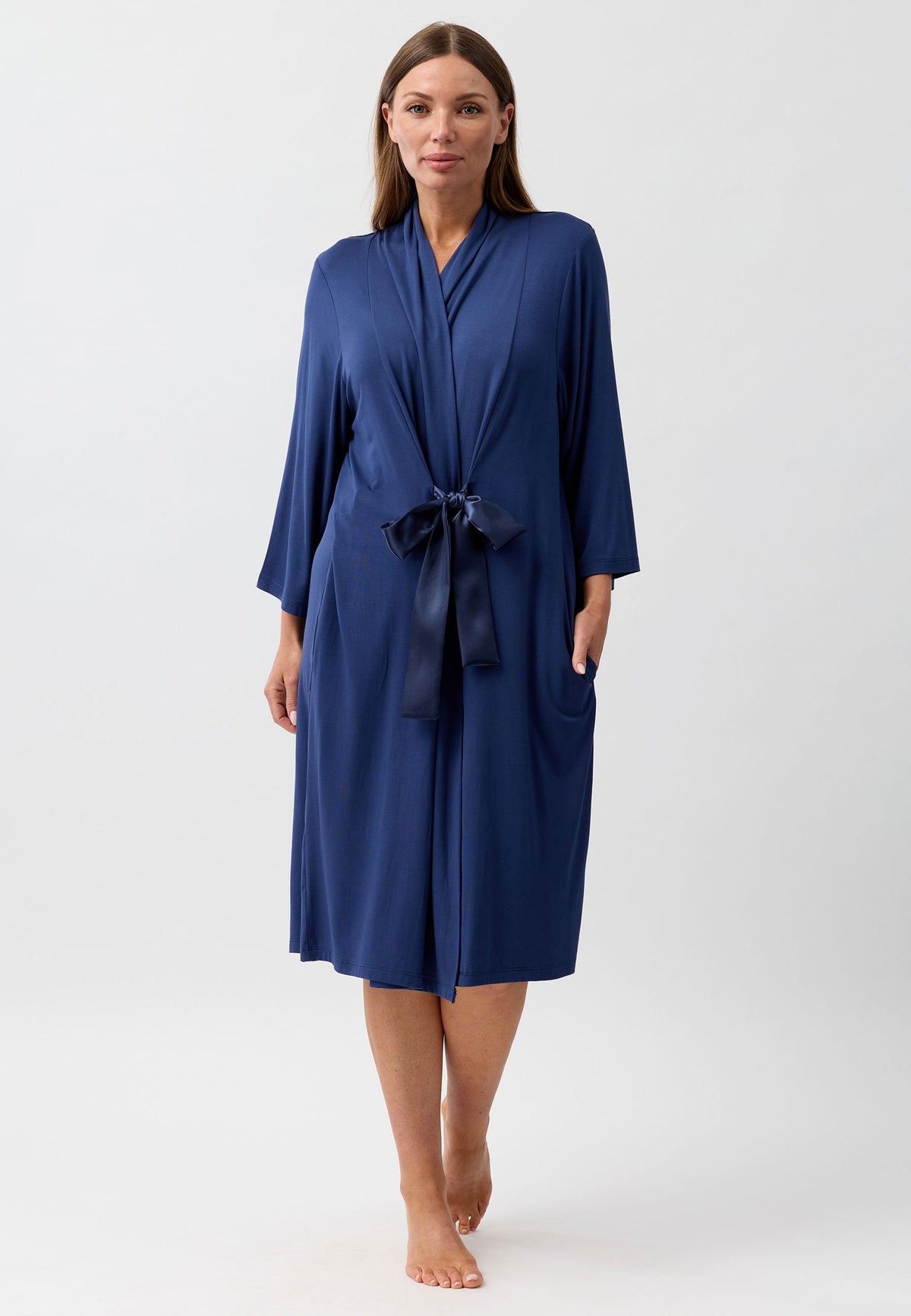SATIN TIE ROBE NAVY - Y800PL