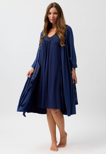 SATIN TIE ROBE NAVY - Y800PL