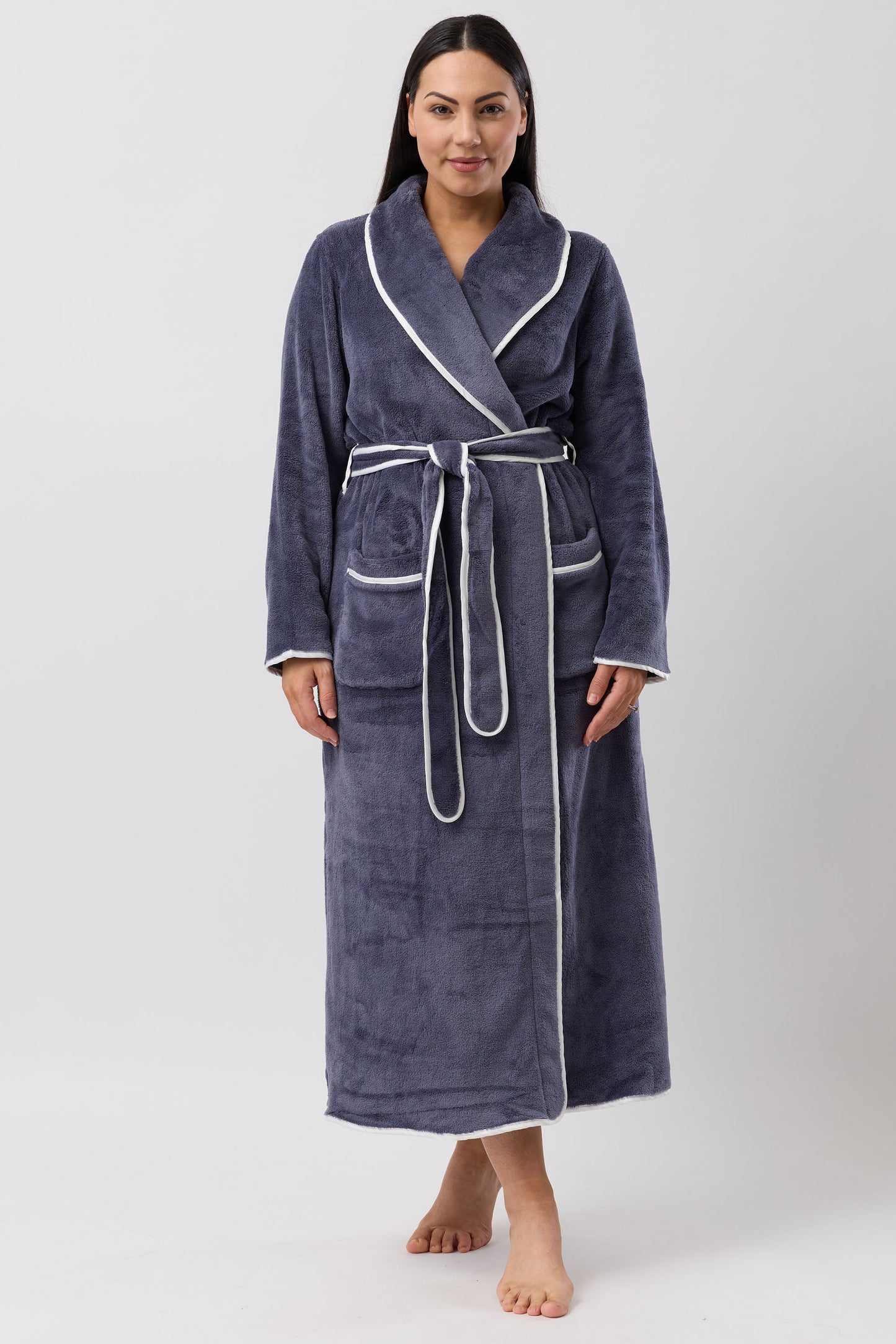SATIN TRIM ROBE BLUESTONE / IVORY - Y806