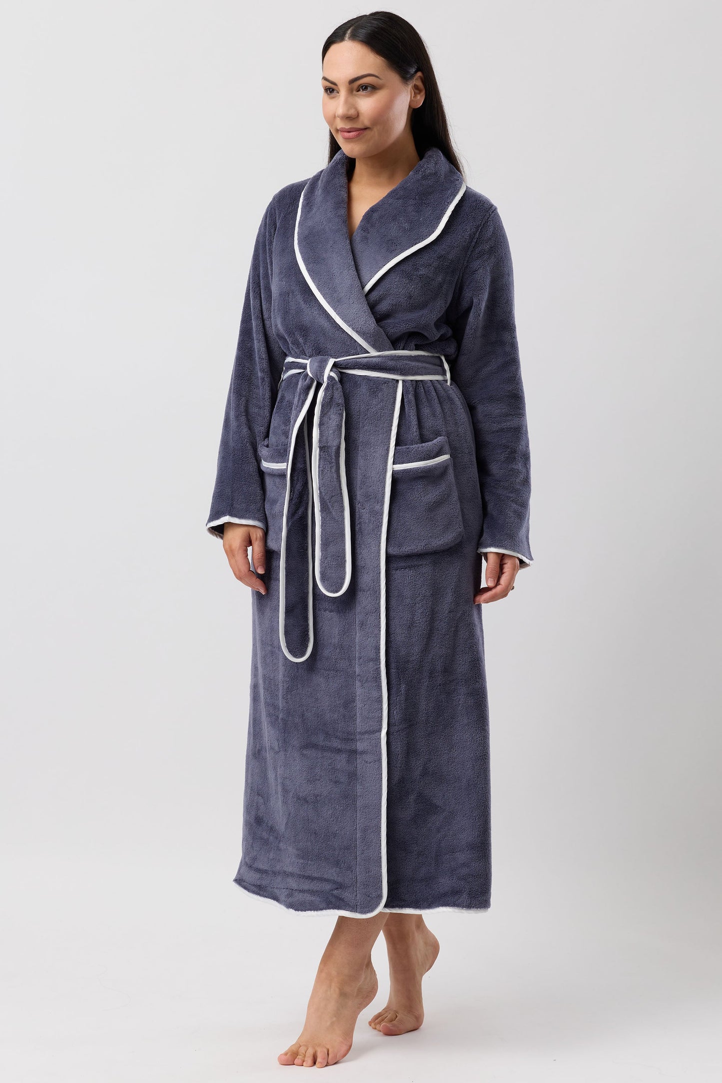 SATIN TRIM ROBE BLUESTONE / IVORY - Y806