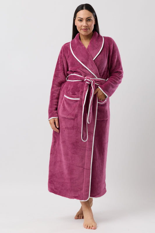 SATIN TRIM ROBE BORDEAUX / IVORY - Y806