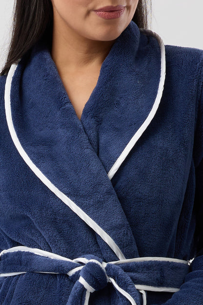 SATIN TRIM ROBE NAVY / IVORY - Y806