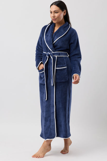 SATIN TRIM ROBE NAVY / IVORY - Y806