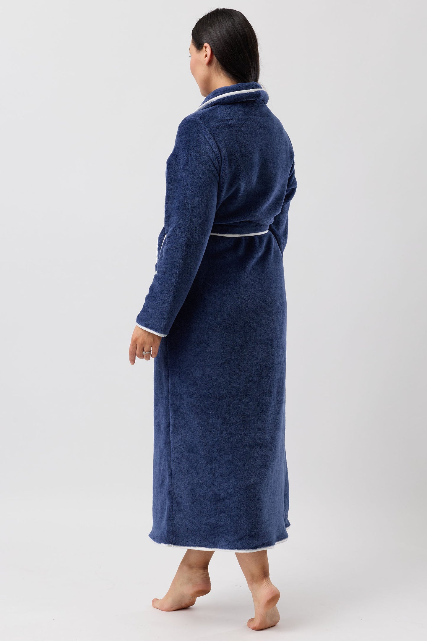 SATIN TRIM ROBE NAVY / IVORY - Y806