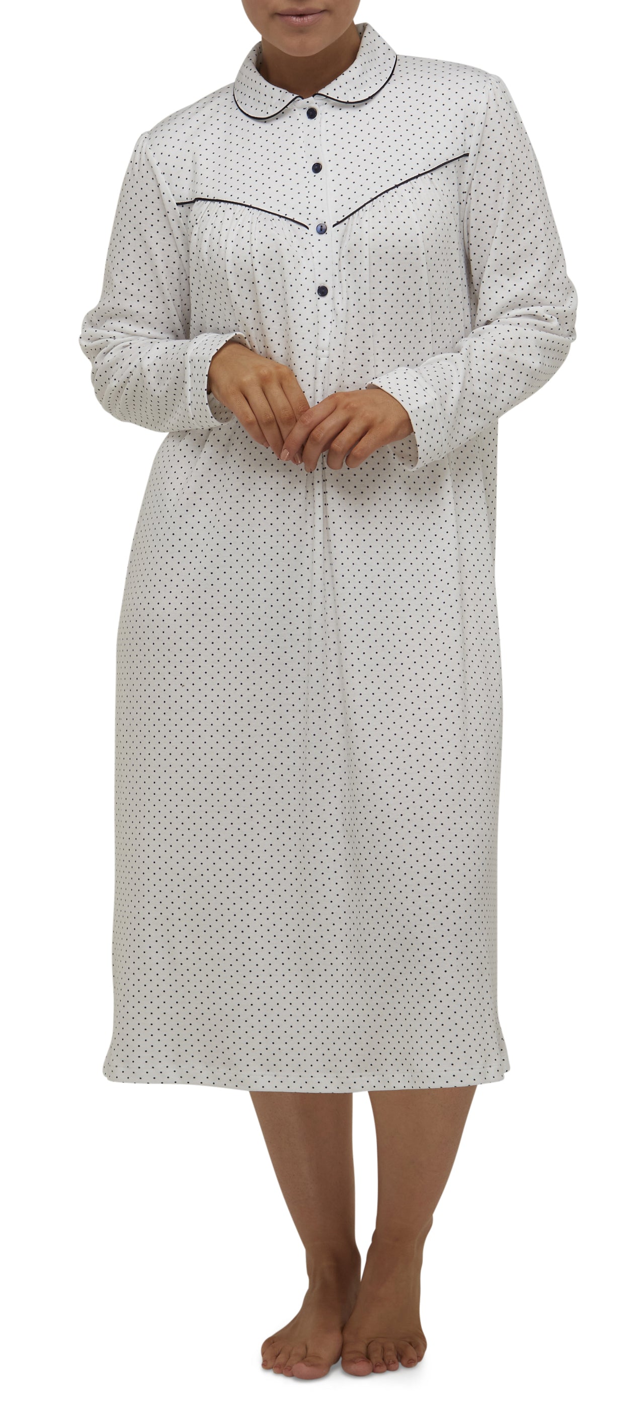 SPOT COLLARED NIGHTIE / IVORY-SK205S