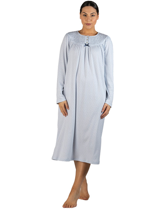 SPOT SMOCKING NIGHTIE BLUE - SK206S