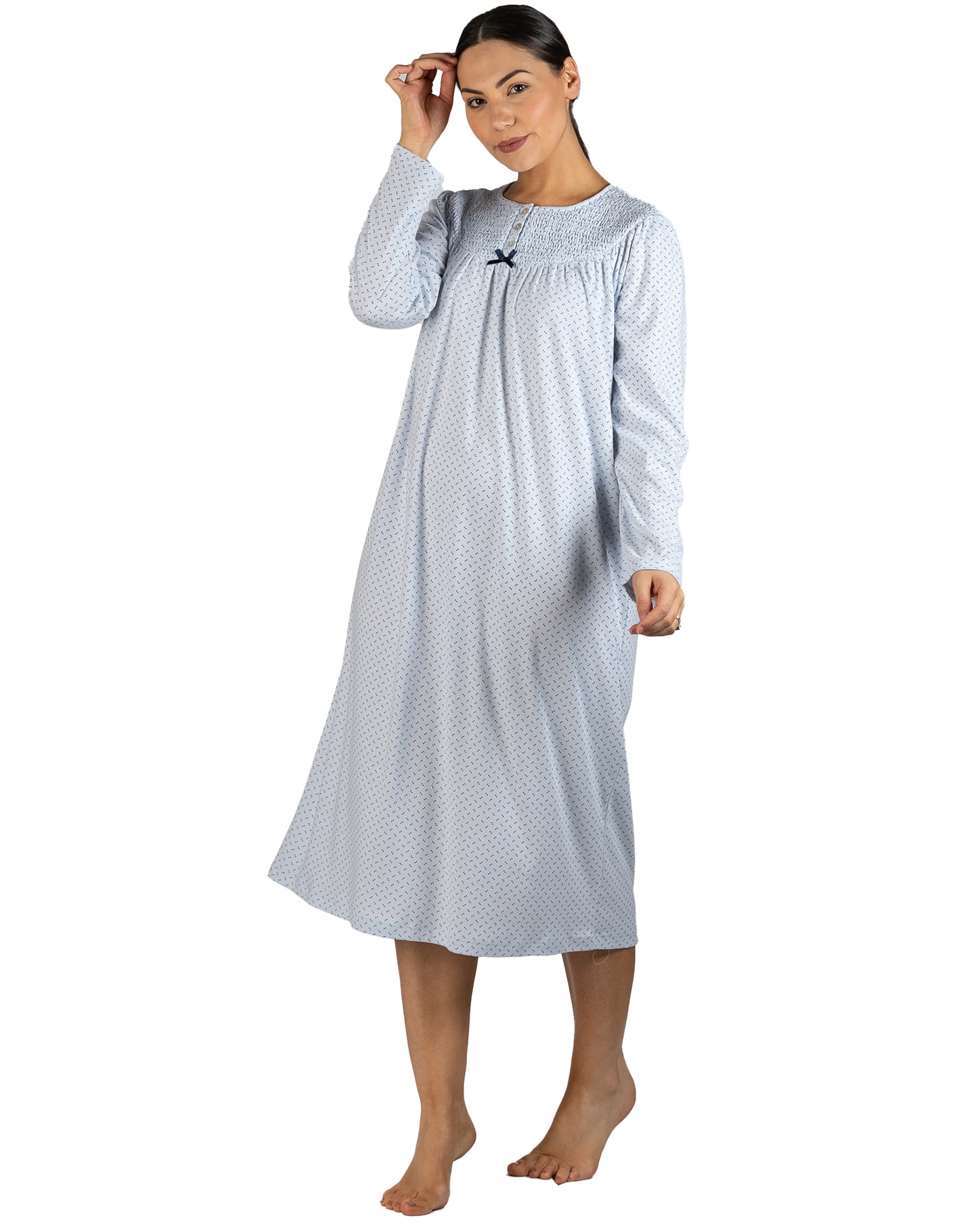 SPOT SMOCKING NIGHTIE BLUE - SK206S