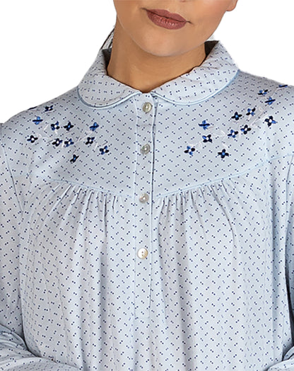 SPOT EMBROIDERED COLLAR NIGHTIE BLUE - SK235S