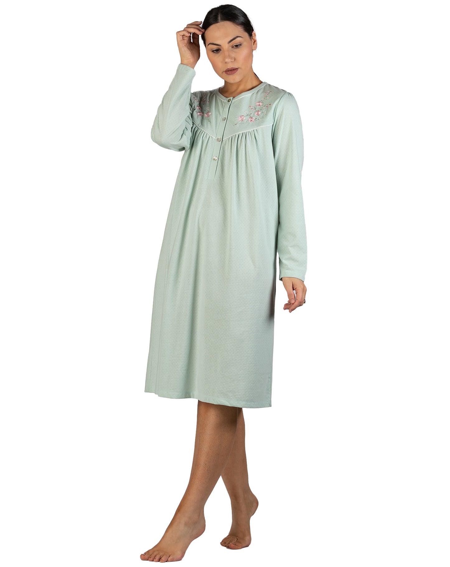 BOUQUET EMBROIDERY NIGHTIE SAGE - SK237E