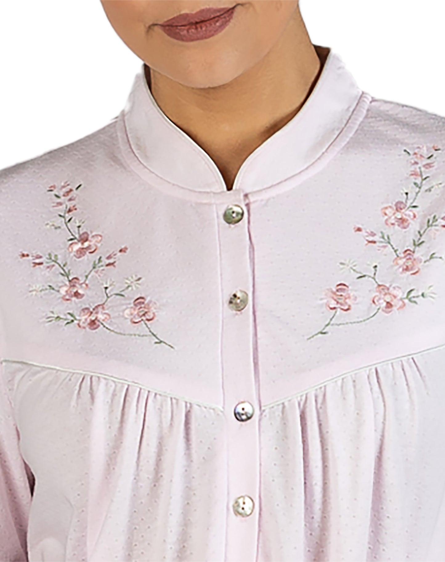 BOUQUET EMBROIDERY MANDARIN NIGHTIE PINK - SK238E