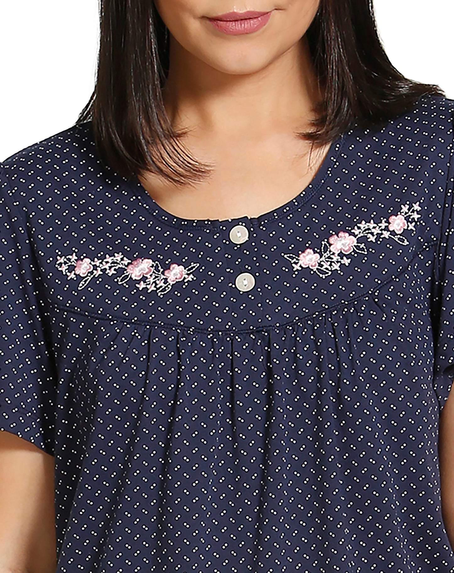 SPOT EMBROIDERY NIGHTIE NAVY - SK304SE