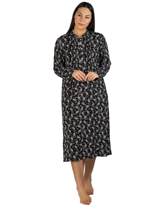 PAISLEY MANDARIN NIGHTIE BLACK - Y321P